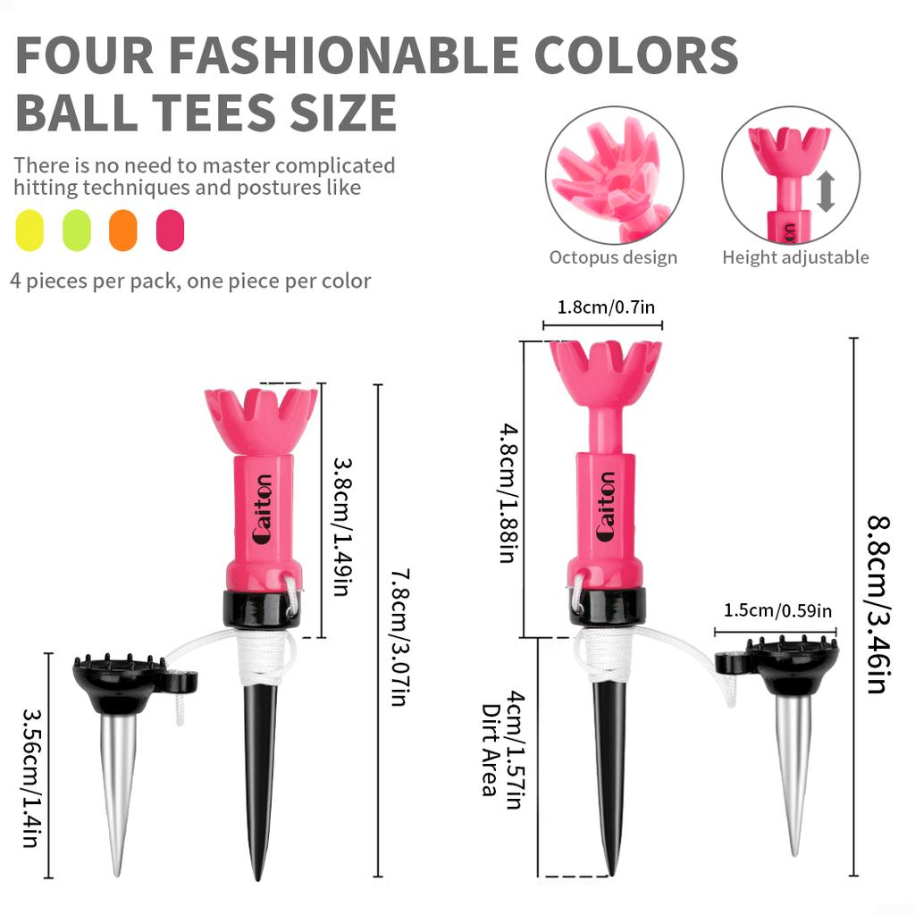 Caiton 4 Colori Altezza Regolabile Tee da Golf – 78-88mm, Rotante a 360°, , Design Polpo, Stabile e Durevole, Resistente agli Urti.