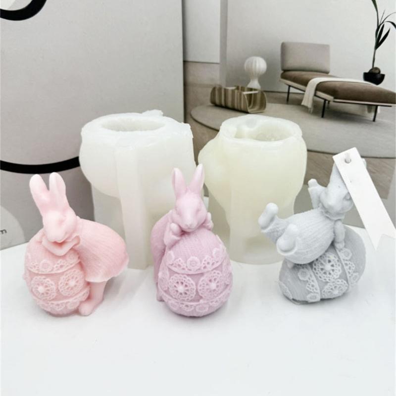 Silicone Crafts Mold Reusable Casting Epoxy Mold 3D Candle Making Easter Rabbit Silicone DIY 3D Handicrafts Resin Molds