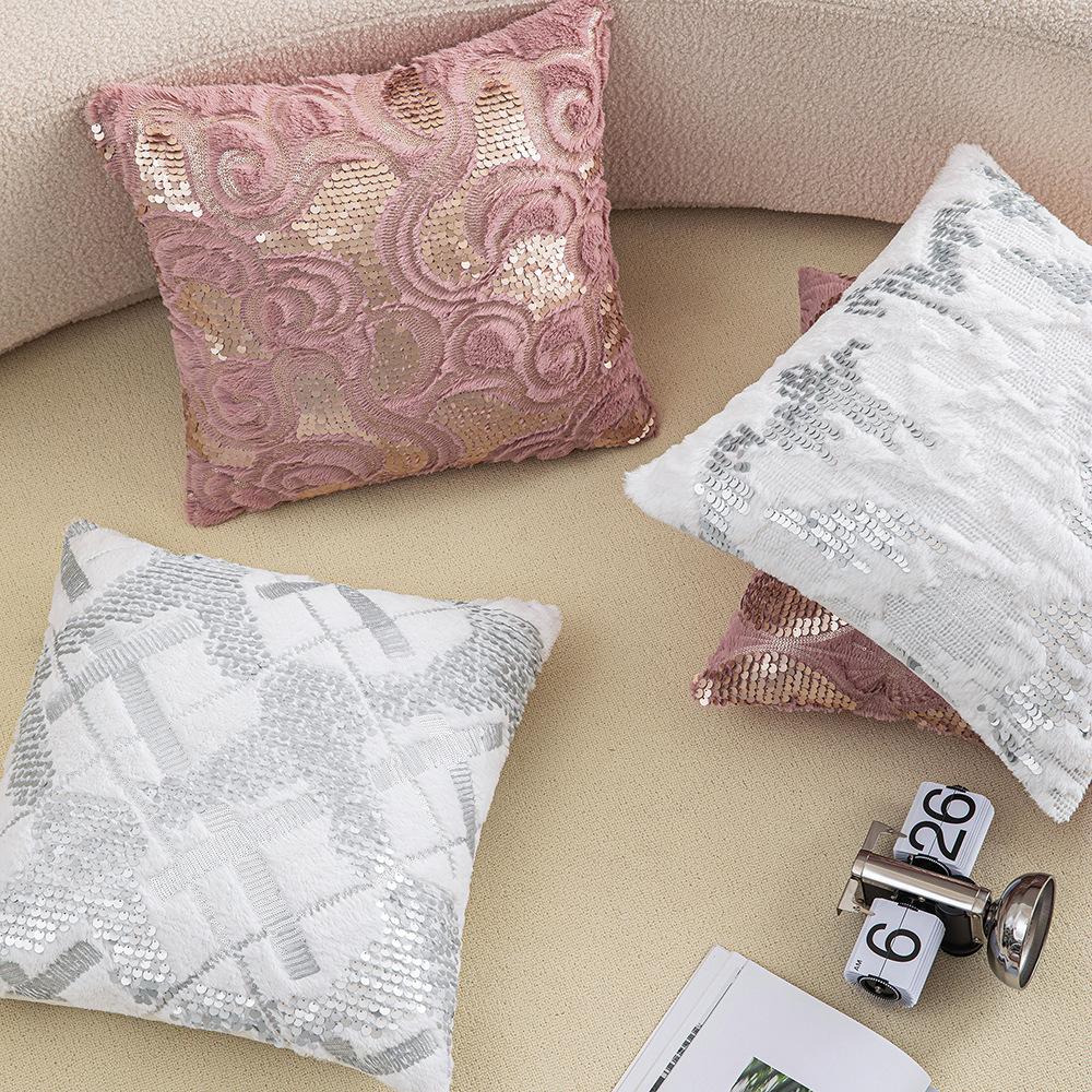 PV Velvet Sequin Embroidered Pillowcase French Light Luxury Metropolitan Pillow Home Living Room Sofa Decoration Pillow Waist Pillow Case