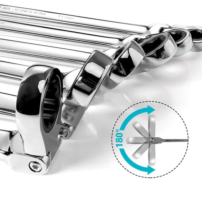 DURATECH Ratchet Combination Wrench Flex Ratchet Wrench Long Type 8–19mm 72-Tooth Double-Ended Swivel CR-V Steel Mirror Finish with Storage