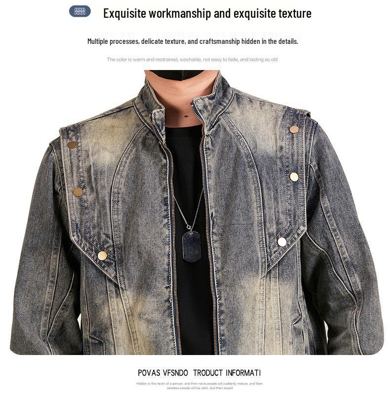 Xintang Men's Heavyweight Gradient Denim Jacket - 2024 Retro Workwear Edition