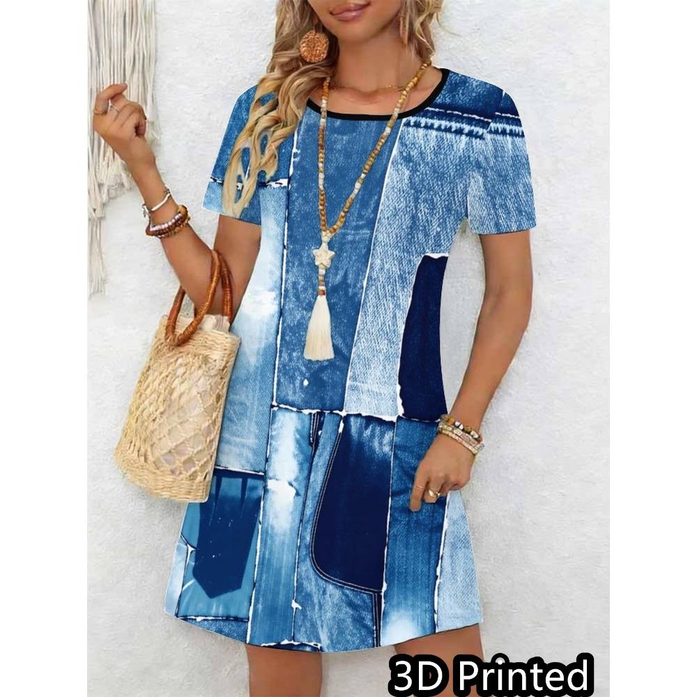 3D Plaid Patchwork Vintage Dress Retro Checkered Print Dress Women's Fashion Dress Vestidos