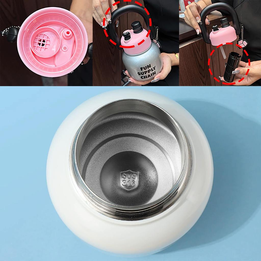 Cute Creative Plastic Cup with Handle, Dual-Drink Large Belly Cup, Student Water Bottle, Cartoon Design, Straw Included