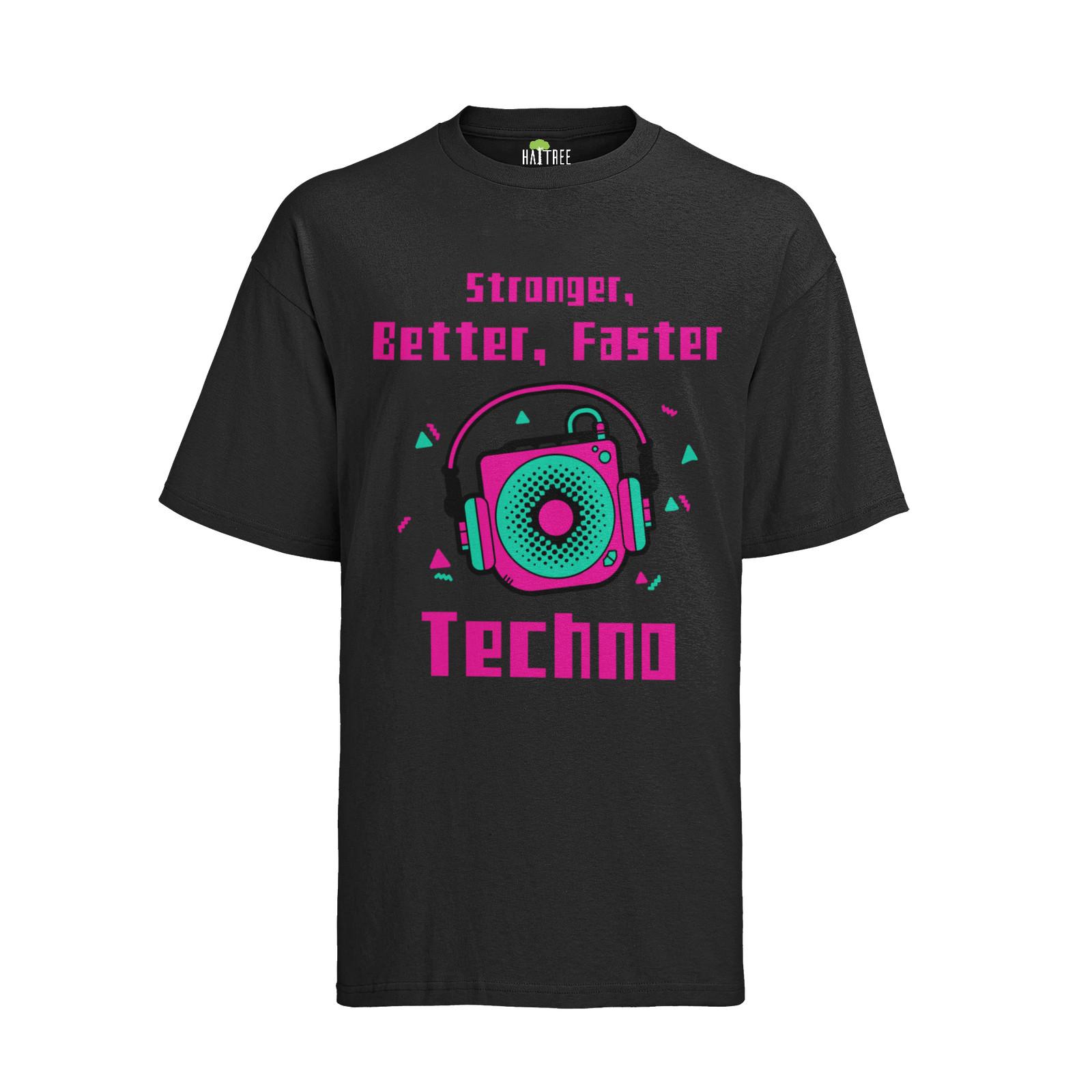 Stronger Better Faster Techno Music Party Summer Cotton Organic Mens T-Shirt Mens Womens Tees Top S