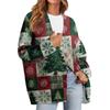 Women's Fashion Long Sleeve Christmas Print V-Neck Button Loose Cardigan Top