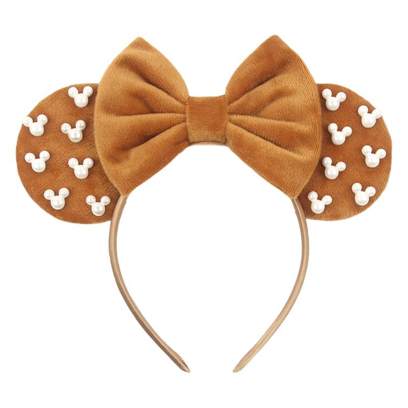 Disney Mickey 3.3"Velvet Ears Headband For Girls Soft Bow Hairband Halloween Festival Party Christmas DIY Hair Accessories