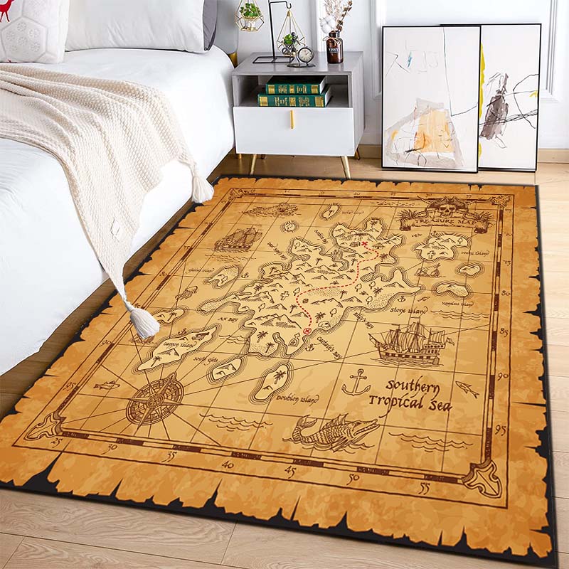 15 Sizes Antique Pirate Treasure Map Carpet Rug for Bedroom Living Room Boho Decor Children's Crawling Mat College Dorm Decor