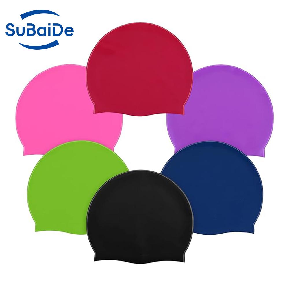 Customize Printing Funny Logo Ear Protection Silicone Swimming Caps for Men