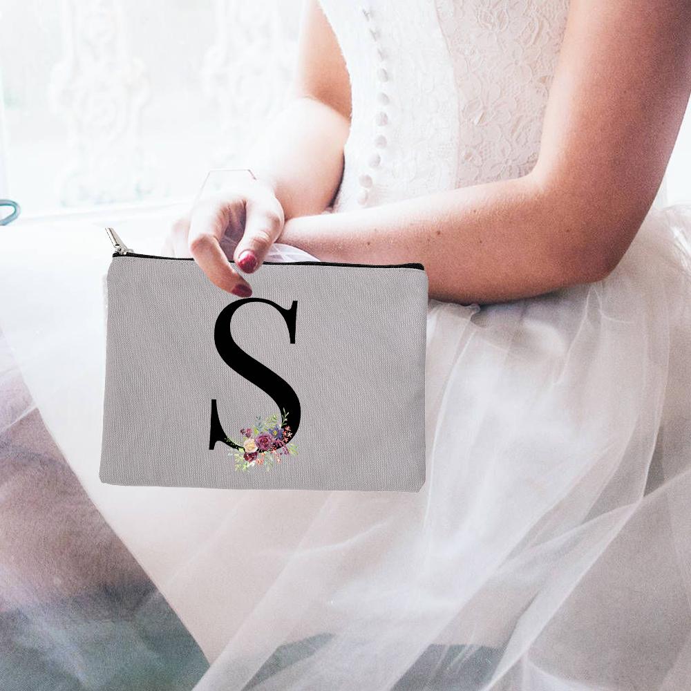 26 Lettere dell'Alfabeto Inglese Sposa Sacchetti Cosmetici con Zip Lettere Fiori Organizzatore Custodia Trucco da Viaggio per Donna Articoli da Toeletta Regali per Donna