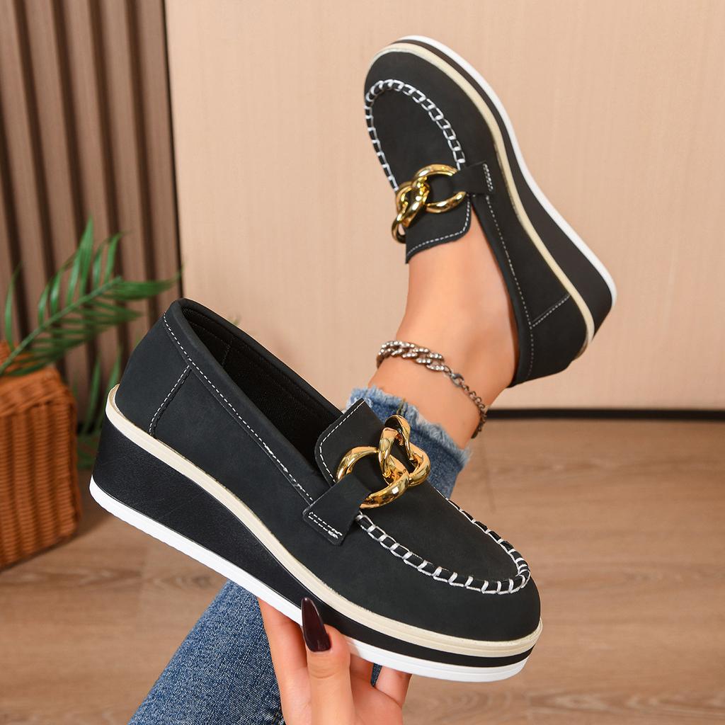 Plus Size 36-43 Wedges Women's Casual Shoes High Heel Chain Comfortable Solid Color Work Shoes Slip on Loafers Daily Office Wear