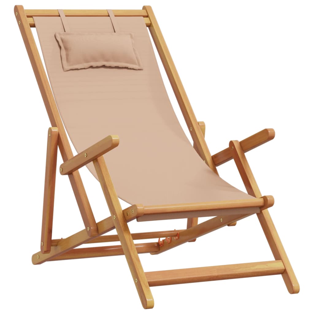 Folding Beach Chair Taupe Solid Eucalyptus Wood and Fabric