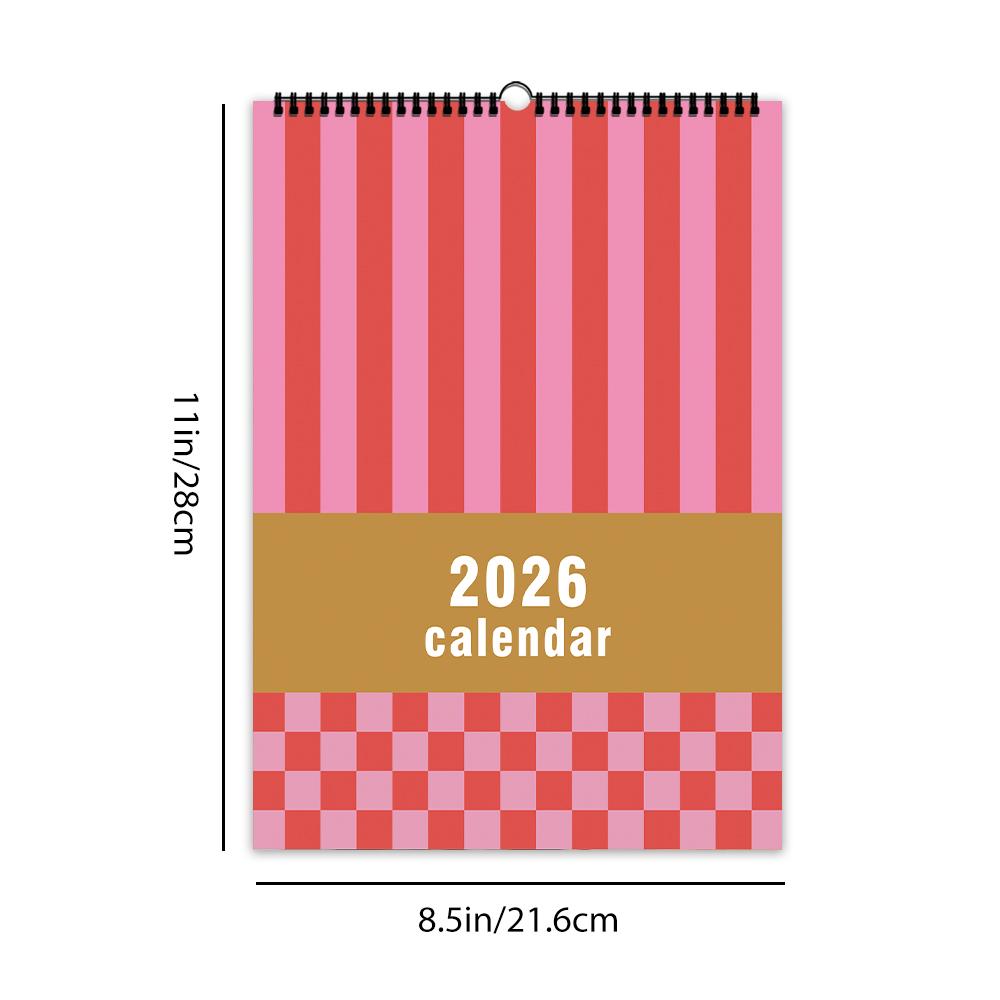 

1 шт. настенный календарь на 2026 год, розовый абстрактный геометрический дизайн, 12-месячный месячный планировщик, идеальный подарок на дни рождения, Рождество, Новый год
