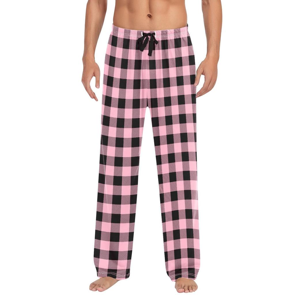 Men Autumn Winter Soild Color and Plaid Pants Full Length Long Trousers Sports Pants Pajama Pants