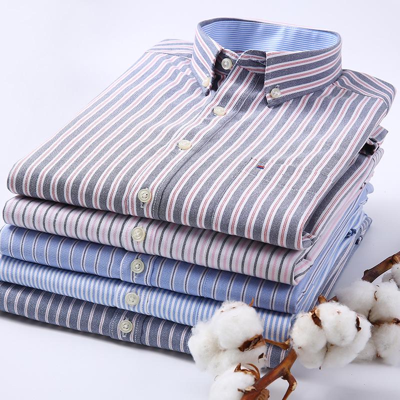 Men's Slim Fit Striped Plaid Oxford Long Sleeve Shirt