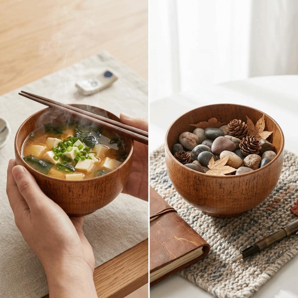 Log Material Noodle Bowl Round Shape Rice Bowl Eco Friendly Soup Container  Soup Serving