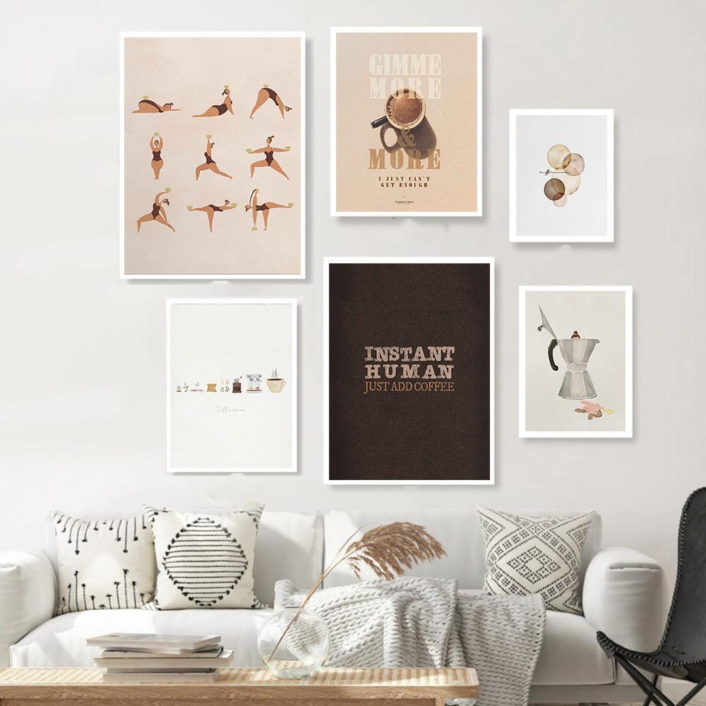 Katze und Kaffee Poster Moka Pot Wandkunst Leinwand Malerei Moderne nordische Drucke Bilder für Wohnzimmer Küche Wohnkultur