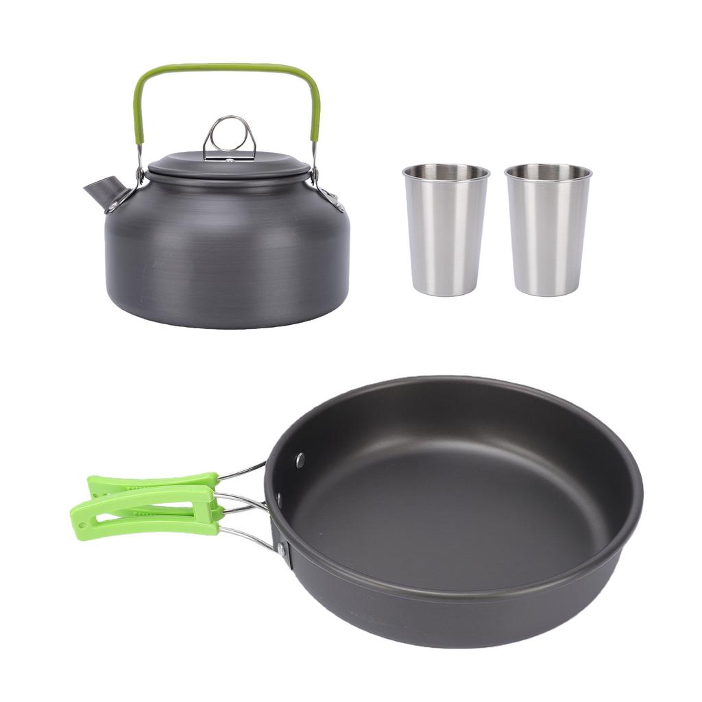 Camping Cookware Mess Kit Lightweight Anti Stick Camping Pot Pan Kettle Set with Utensils Stainless Steel Cups for