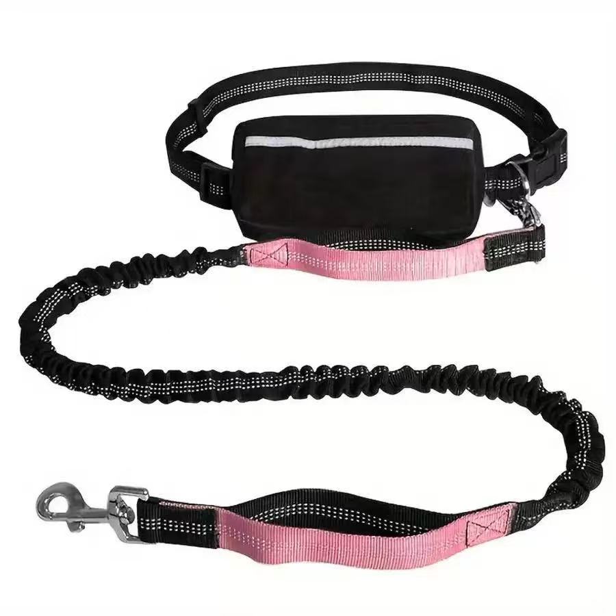 Hands-Free Bungee Dog Leash for Running & Walking - Dual Shock Absorbing, Adjustable Waist Belt, Reflective Stitching, 3 Stainless Steel D-Rings