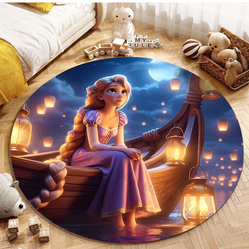5 Misure Tappeto Rotondo Carino con Stampa della Principessa Rapunzel per Soggiorno, Camera da Letto, Tavolo e Sedie, Divano, Decorazione, Tappeto e Tappetino per la Stanza dei Bambini