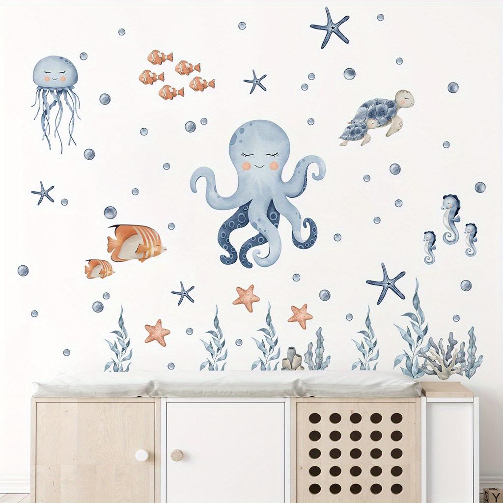 Cartoon Octopus Marine Animal Wall Stickers for Bedroom Living Room Decor Nursery Home Decoration Decals