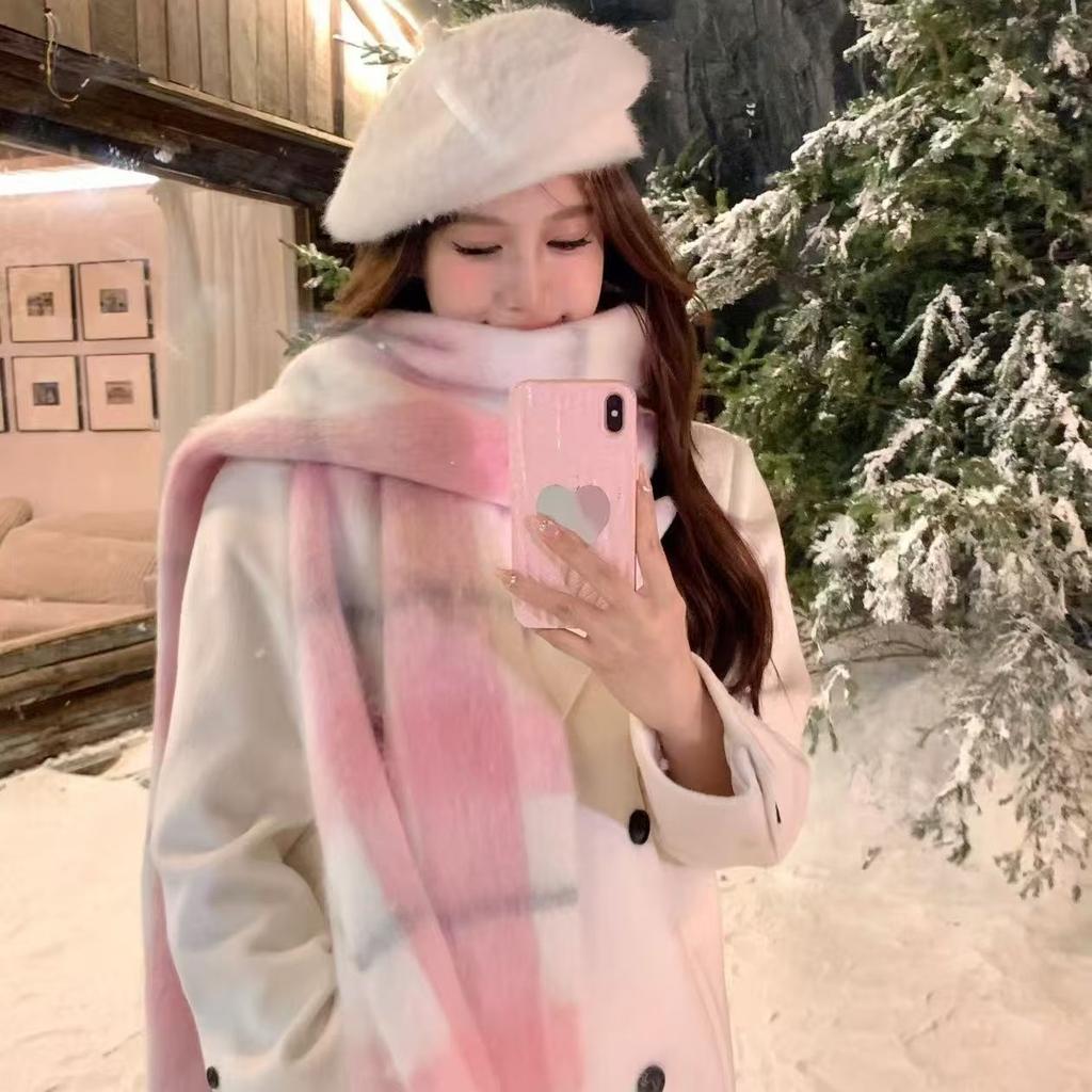Winter scarf couple thickened warm new Korean version student women's tassel plaid long men's scarf gift