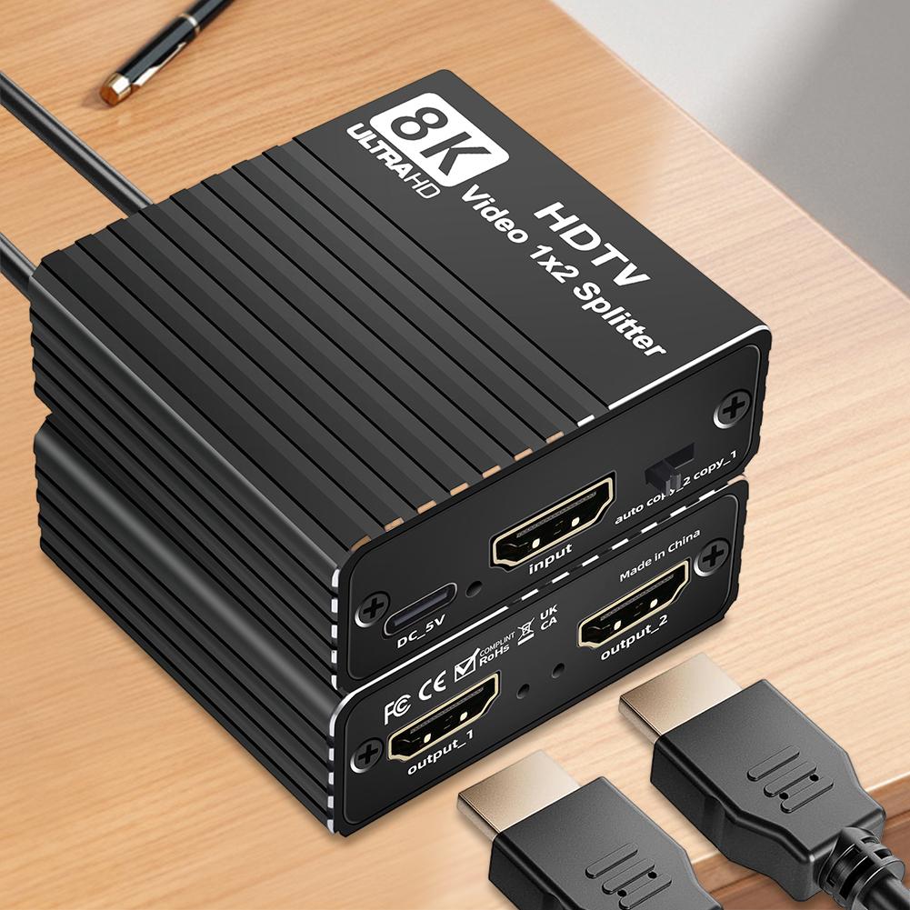 HDTV 1X2 Splitter 8K60hz/4K120hz/1080P240hz HDMI-Compatible 1 To 2 Splitter Dual Display Video Splitter for PS 4/PS 5/Computer