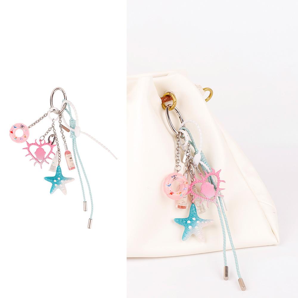 Ins wind ocean series bag pendant colored starfish whale shell woven rope pendant exquisite cute keychain