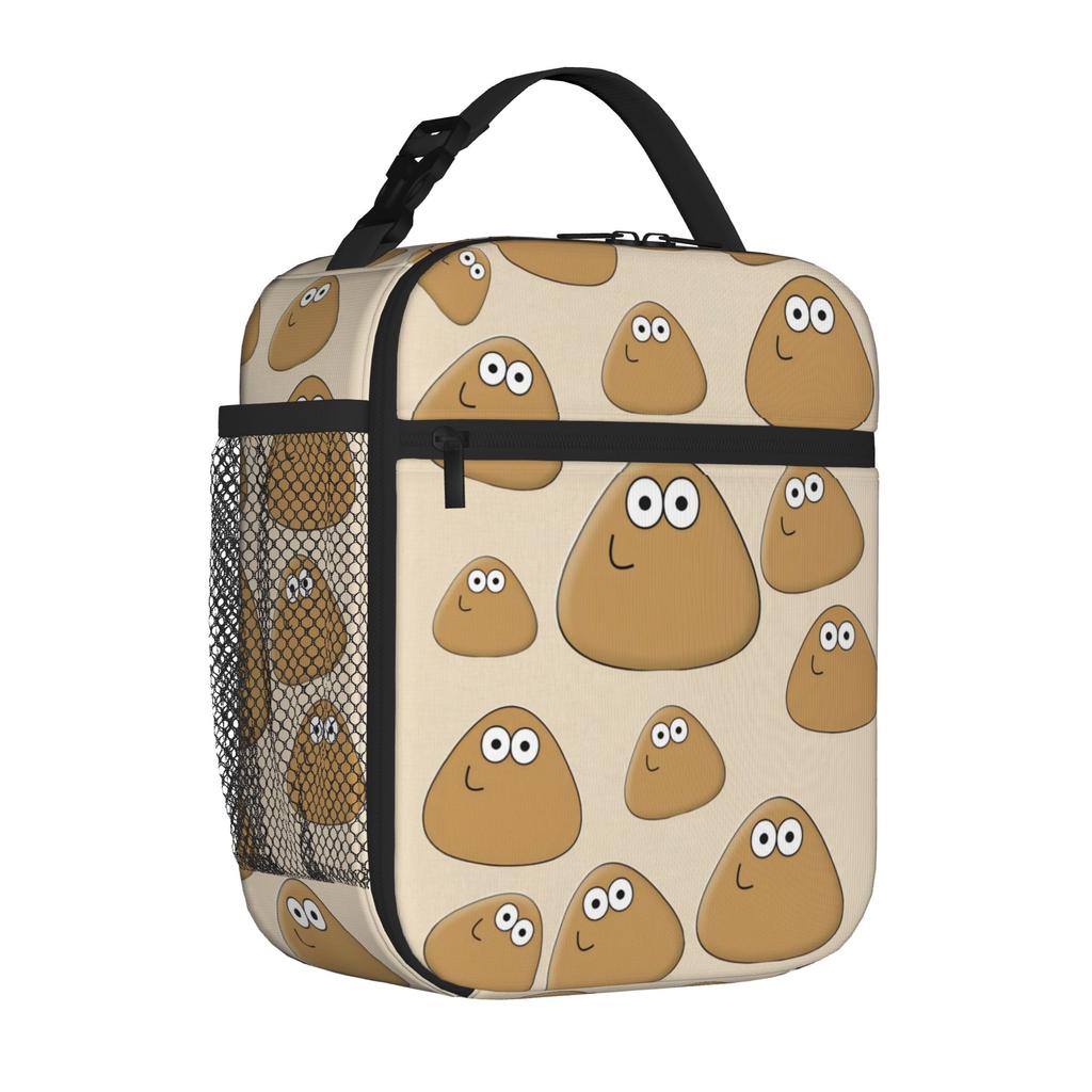 Insulated Lunch Tote Bag Virtual-Alien Pet P-Pou Unique Design Cartoon Game Thermal Cooler Lunch Food Box with Handle For School