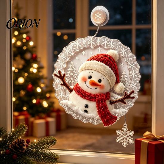 Holiday Celebration Ornament Christmas Suction Cup Window Light, Santa Claus Xmas Tree Reusable Lamp Snowman Glass Ornament, Party Acrylic Hanging