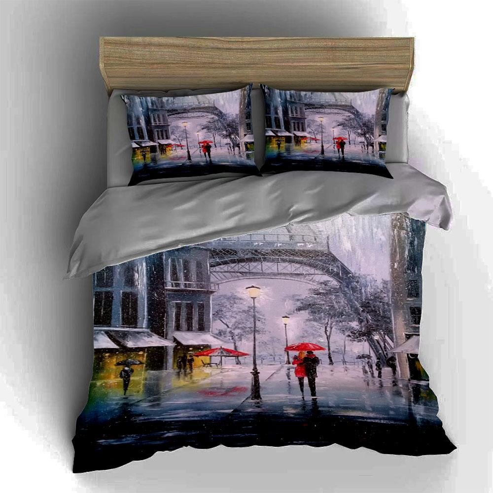 Romantic rainy street Bedding Duvet cover sets Duvet covers Pillowcases gifts (1 * Duvet Cover 2 * Pillowcases, without duvet insert)