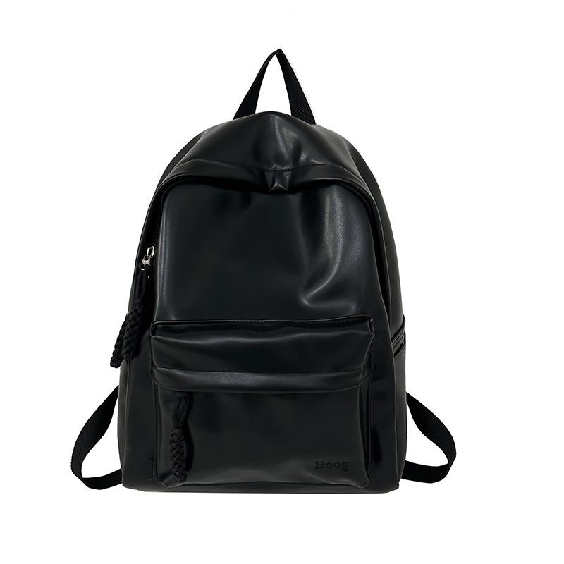 

PU soft leather schoolbag female Japanese college students leisure travel backpack male fashion large capacity leisure computer backpack чорний