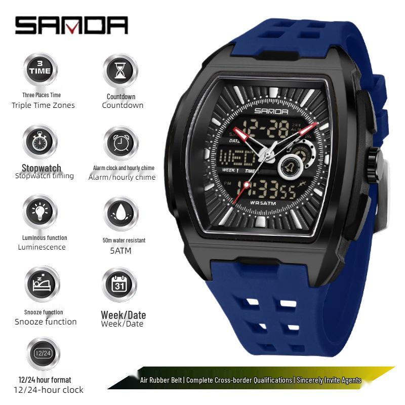 SANDA Trendy Student Men's Dual Display Electronic Watch with Snooze Alarm