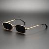 Men Vintage Square Metal Frame Fashion Sunglasses - Golden-Tone Retro Style, Anti Glare PC Lenses, Sleek Design for Business & Casual Wear