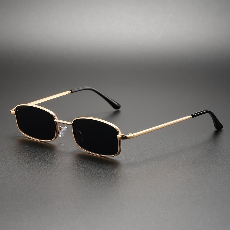 Men Vintage Square Metal Frame Fashion Sunglasses - Golden-Tone Retro Style, Anti Glare PC Lenses, Sleek Design for Business & Casual Wear