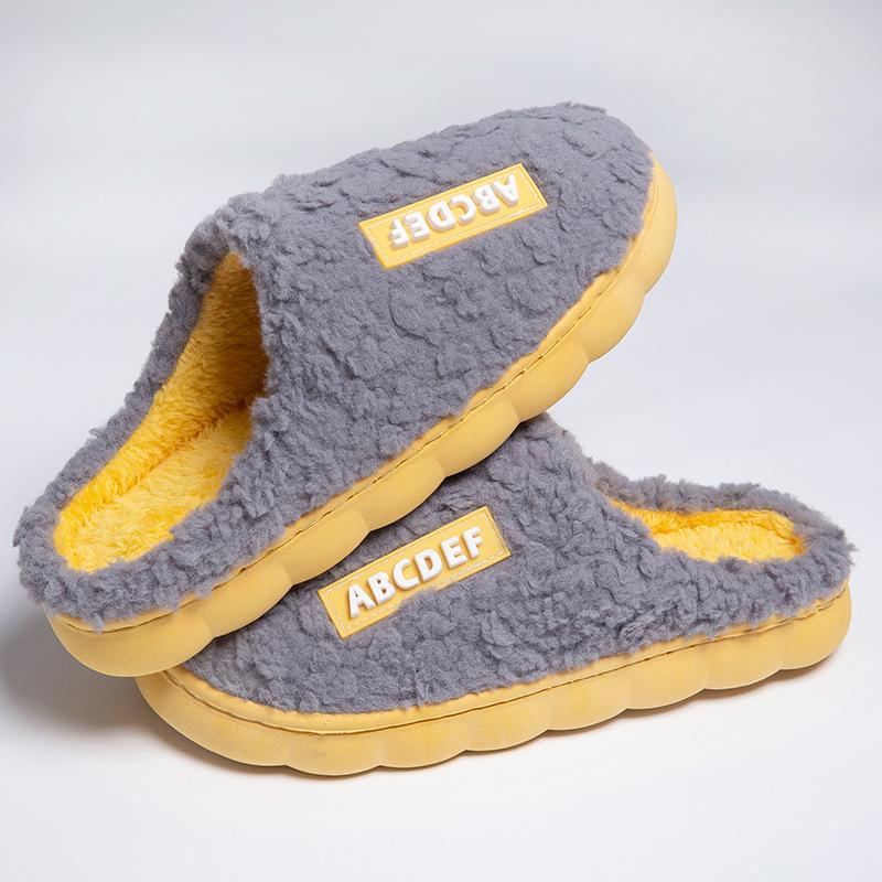 New letter-marked cotton slippers men's solid color simple velvet thickened winter home warm feet couple slippers