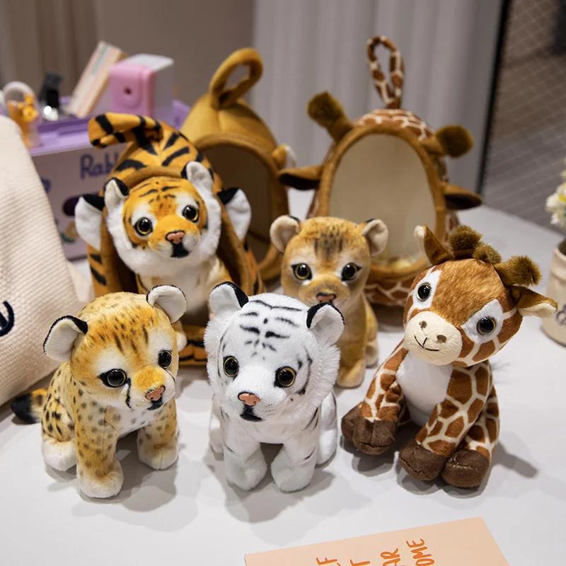New 18cm Stuffed Simulated Animal Plush Nest Small Tiger Leopard Giraffe Lion Dolls Plushie Birthday Present Throw Pillow