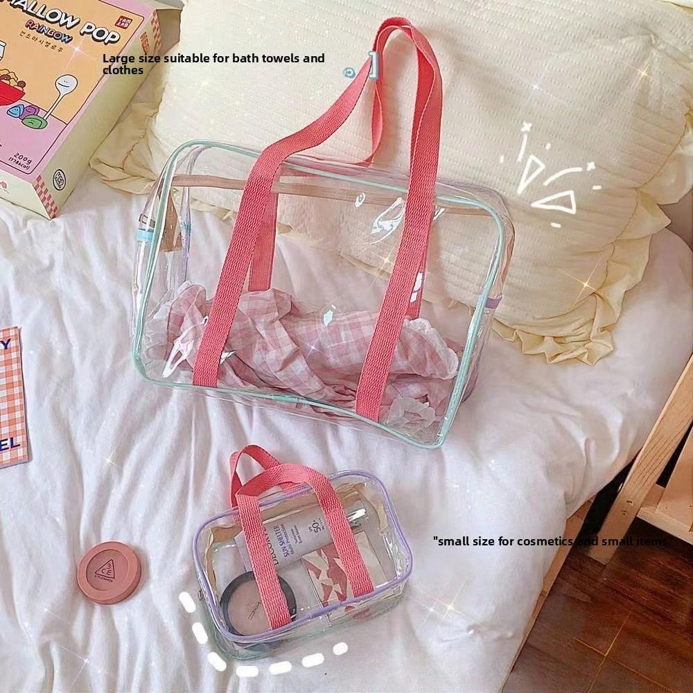 Korean Ins Cream Color Large Capacity, Swimming Transparent Water Beach Bag Storage Bag Macaron Toilet Bag