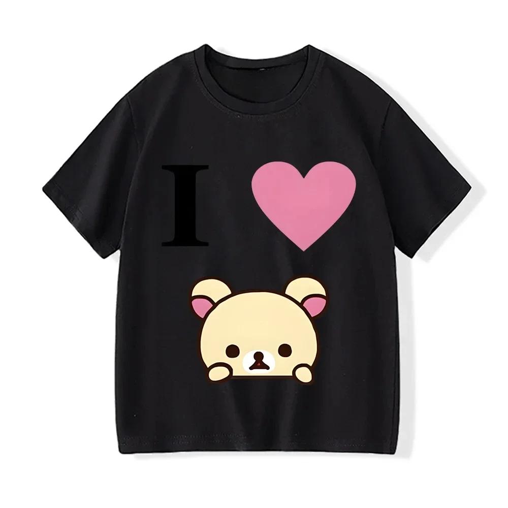 

Short Sleeves Sports Fashion Streetwear Unisexga Teeshirt Love Rilakkuma Painting Tshirt Girls Clothing Cartoo Aesthetic Clothes S