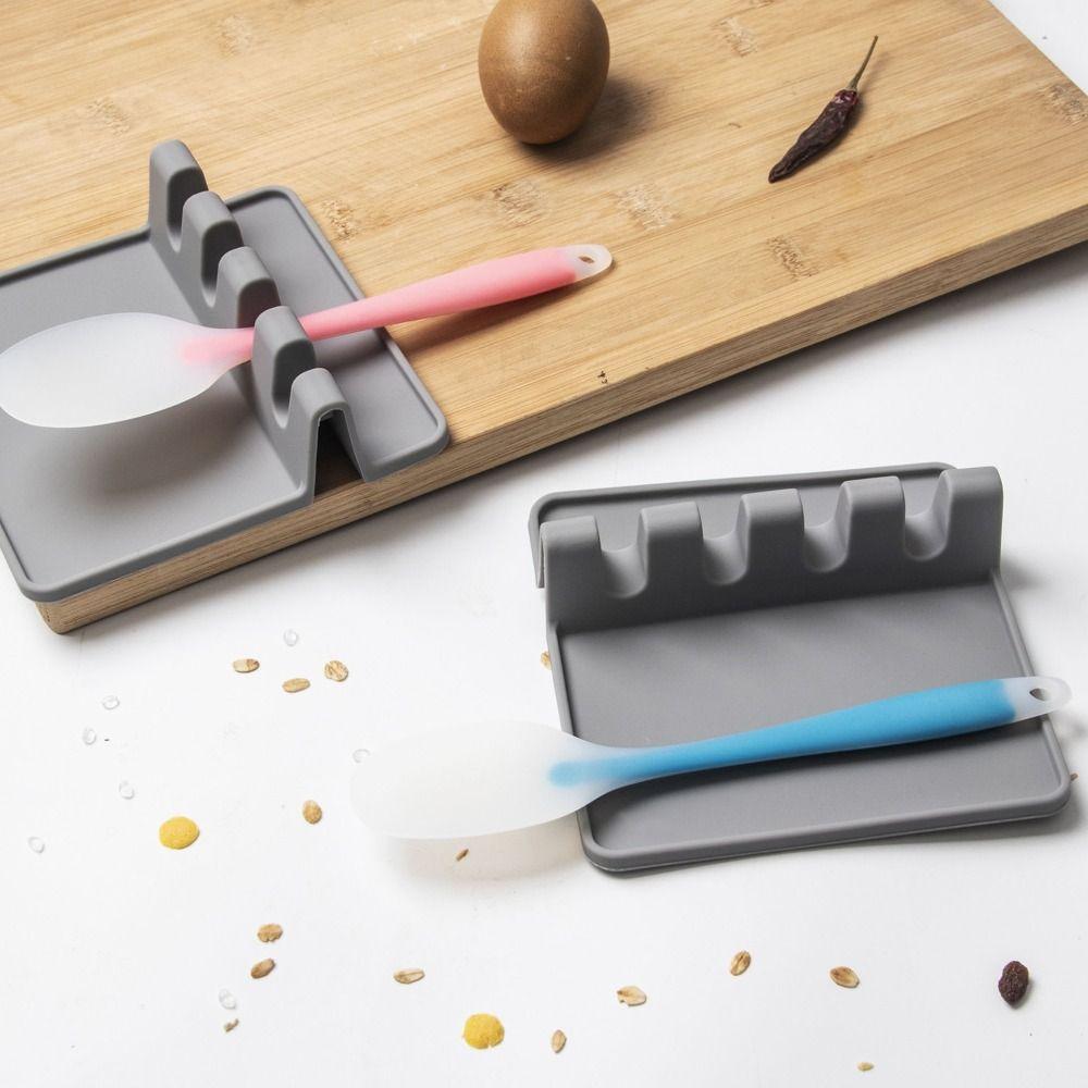 4 Stück 4 Rillen Spatelhalter Silikon Kelle Ablage Küchenorganisator Löffelhalter Schaber