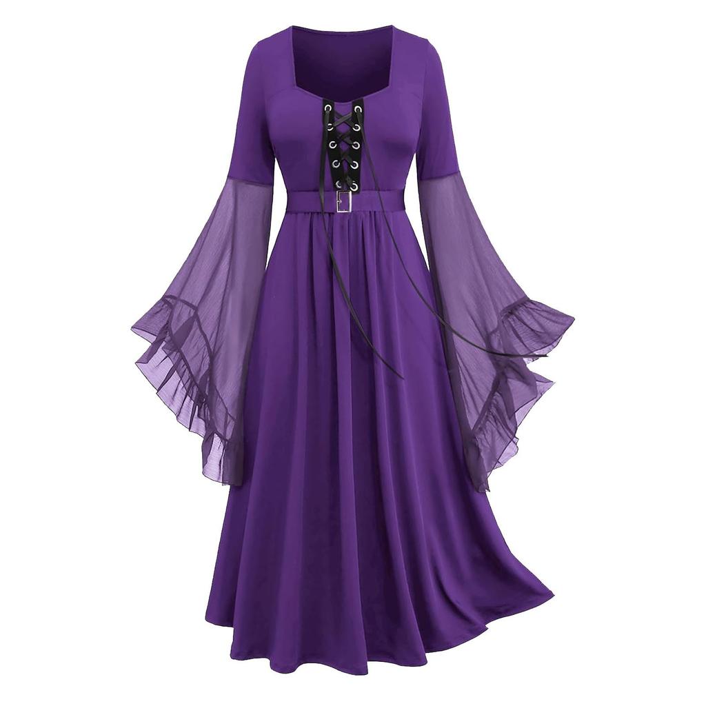 Women’s  Cool Solid Gothic  Lace Insert Butterfly Sleeve Dress