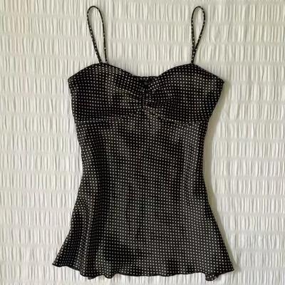 TrendHub Camisolă Vestă cu Buline Stil Vintage Francez Femei Vară Falduri Fără Mâneci Y2k Crop Halter Topuri Dulce Hottie Subțire Îmbrăcăminte Exterioară Topuri
