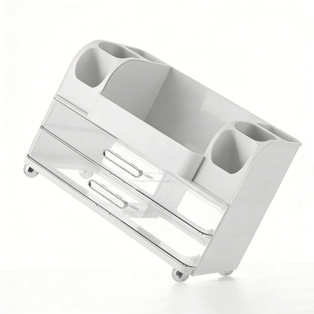 Makeup Organizer with Drawers Countertop Cosmetic Display Case with Brush Holder for Bathroom Countertop Skincare Perfume White