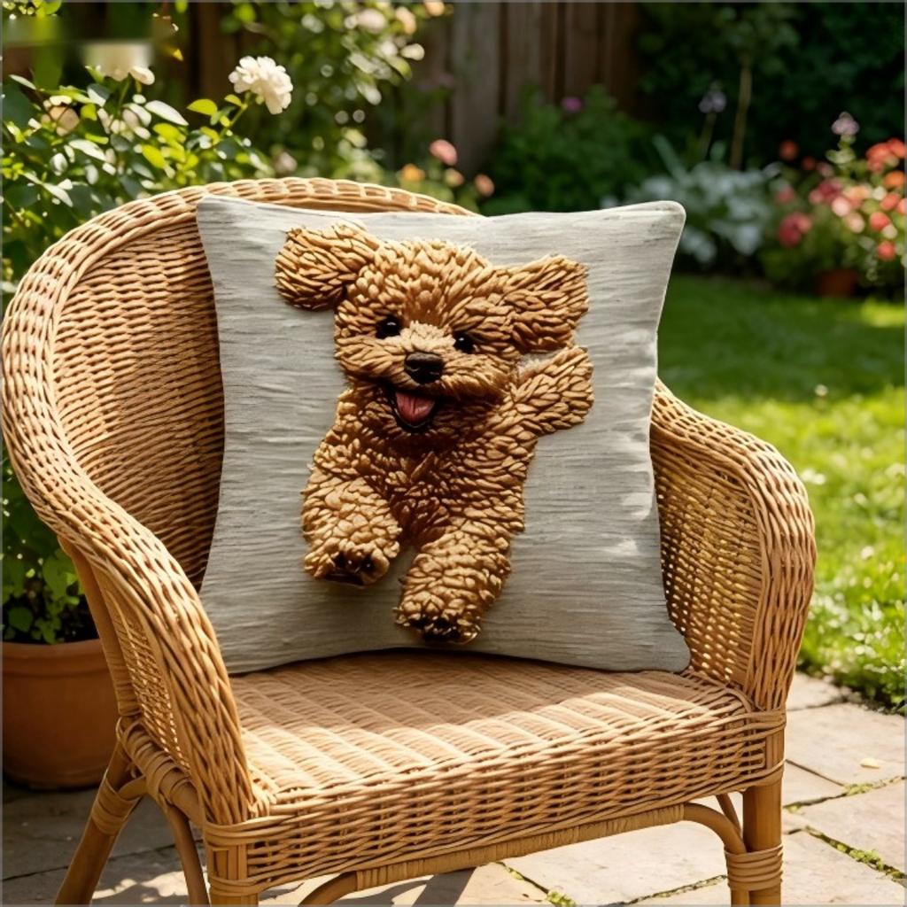 Cute Fluffy Poodle Pillow Cover 2D Faux Embroidery Print Adorable Puppy Dog Cushion Case For Sofa Bed Couch Cozy Pet Lover Home