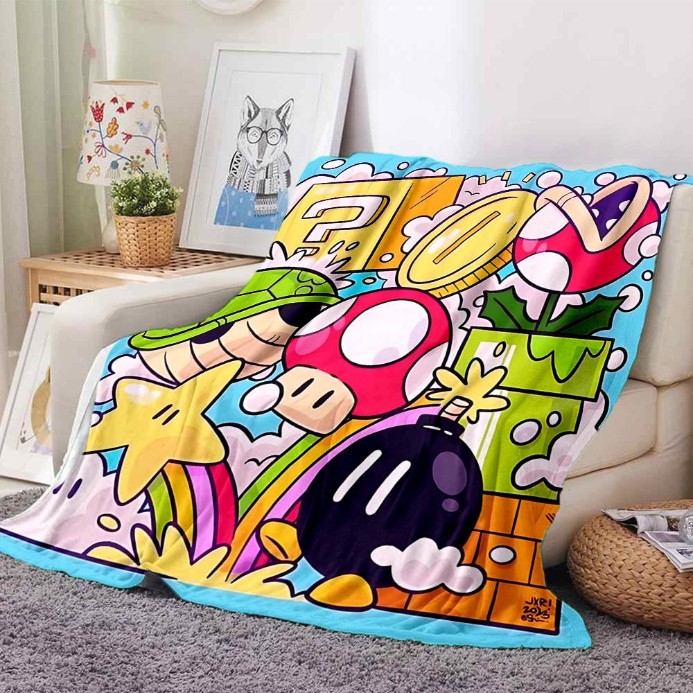 1pc Mario Adventure Flannel Blanket, Soft Skin Friendly with Digital Printing, Various Sizes Available for Family, Friends, Birthday
