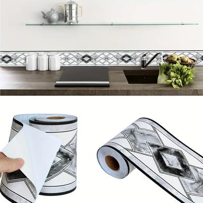 1 Roll of 4.17196in Waterproof Peel-and-Stick Wallpaper Border - Ideal As Wall Tile Border for Bedroom, Bathroom, Kitchen Countertop