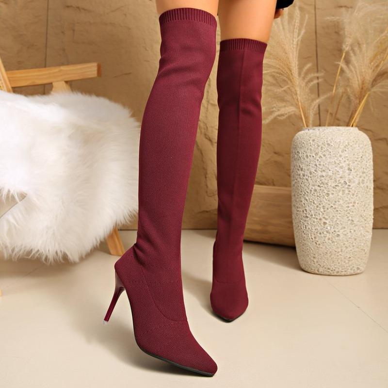 Fashion Pointed Toe Stiletto Stretch Skinny Boots High Heels Women's 2025 New Plus Size Tall Over The Knee Boots