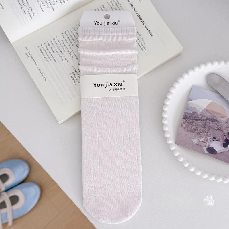 Summer Lightweight Mid-calf Socks with Mesh Holes, Open Diamond Pattern for Breathability, Ballet-style Stacked Socks