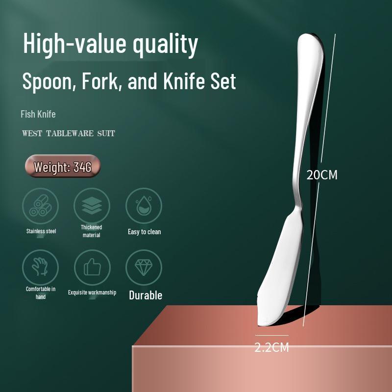 1010 Stainless Steel Western Cutlery Set: Knife, Fork, Spoon, Dessert & Coffee Spoon, Steak Knife.