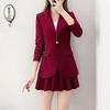 2Pcs/Set Coat Skirt Set Women Spring Autumn Lapel Long Sleeve Single Button Suit Coat Pleated Mini Skirt Set Solid Color Set