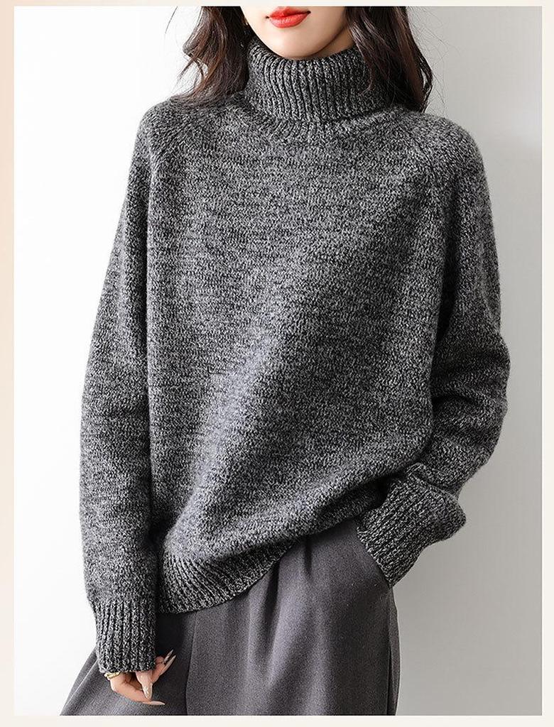 Women's 100% Pure Wool High Collar Raglan Sweater